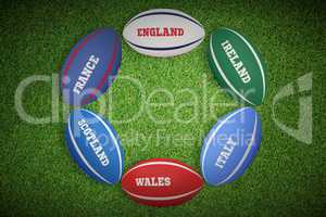 Composite image of six nations rugby balls