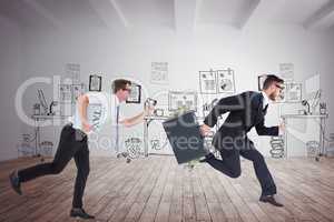 Composite image of running businessman