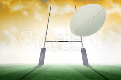 Composite image of close-up of rugby ball