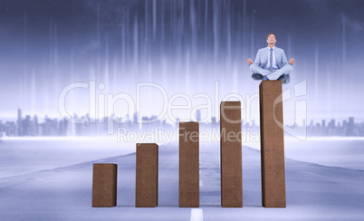 Composite image of calm businessman meditating in lotus pose