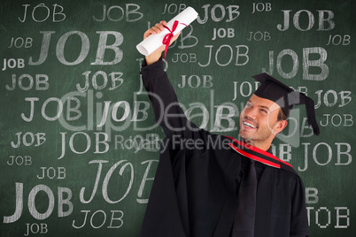 Composite image of happy attractive boy celebrating his graduati