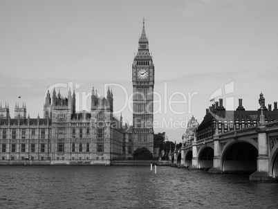 Black and white Houses of Parliament in London