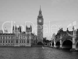 Black and white Houses of Parliament in London