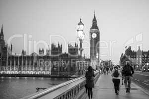 Black and white Westminster Bridge and Houses of Parliament in L