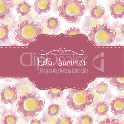 Watercolor floral  card  with message Hello Summer