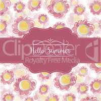 Watercolor floral  card  with message Hello Summer