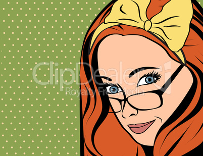 Pop Art vector illustration of girl with red hair