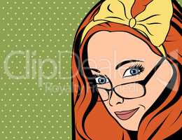 Pop Art vector illustration of girl with red hair