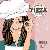 pizza advertising banner with a beautiful lady