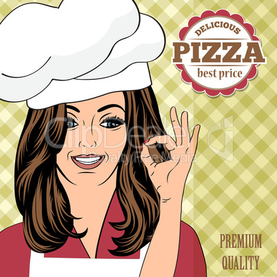 pizza advertising banner with a beautiful lady