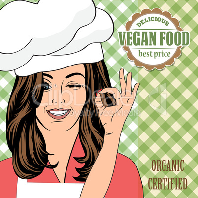 vegan food advertising banner with a beautiful lady