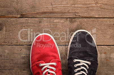 Colorful shoes on wood