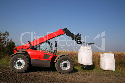 Agricultural machinery with bag of weath seeds