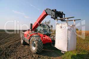 Agricultural machinery with bag of weath seeds