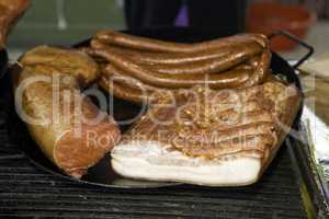 Bacon, sausages and smoked pork meat