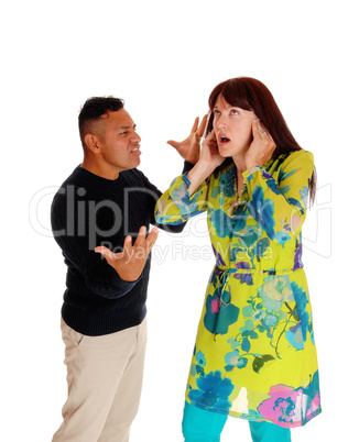 Man yelling on his frustrated wife.