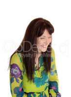 Middle age woman laughing.