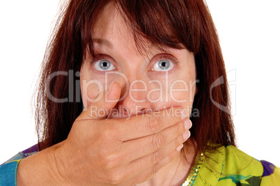 Closeup of a very scared woman.