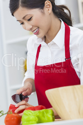 Asian Chinese Woman Preparing Vegetables Salad Food in Kitchen