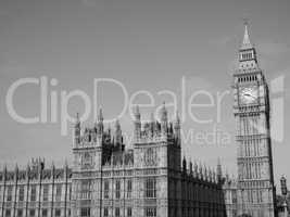 Black and white Houses of Parliament in London