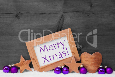 Gray Purple Christmas Decoration Text Merry Xmas