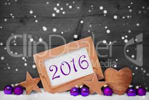 Gray Purple Christmas Decoration Text 2016, Snowflakes