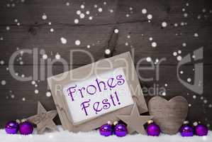 Gray Purple Frohes Fest Means Merry Christmas, Snowflakes