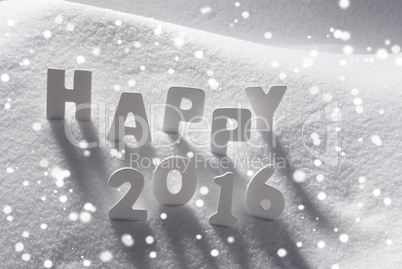 White Christmas Word Happy 2016 On Snow, Snowflakes