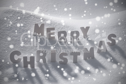 White Text Merry Christmas On Snow, Snowflakes