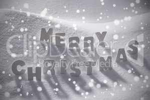 White Text Merry Christmas On Snow, Snowflakes