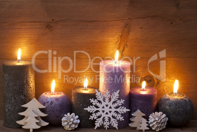 Christmas Decoration With Puprle And Black Candles, Snowflake