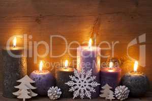Christmas Decoration With Puprle And Black Candles, Snowflake