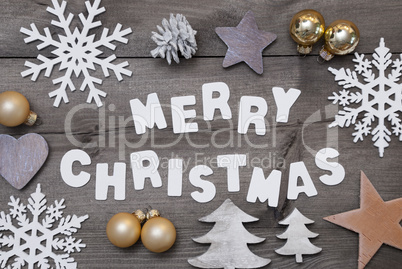 Wooden Background, Merry Christmas, Golden Decoration