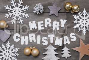 Wooden Background, Merry Christmas, Golden Decoration
