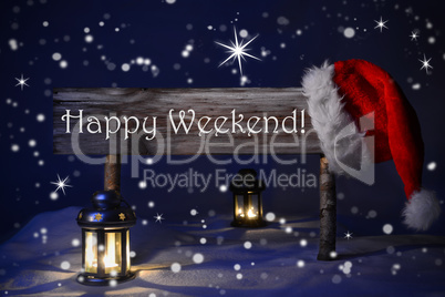 Christmas Sign Candlelight Santa Hat Happy Weekend