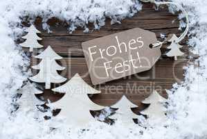 Label Trees Snow Frohes Fest Means Merry Christmas