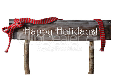 Brown Isolated Christmas Sign Happy Holidays, Red Ribbon