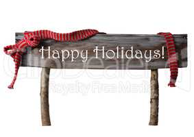 Brown Isolated Christmas Sign Happy Holidays, Red Ribbon