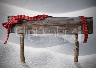 Brown Christmas Sign Copy Snow, Red Ribbon, Snowflakes