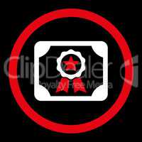 Certificate flat red and white colors rounded glyph icon