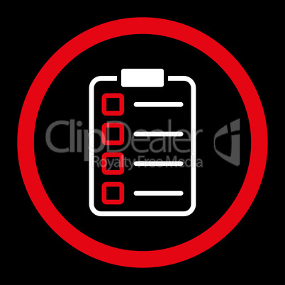 Examination flat red and white colors rounded glyph icon