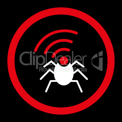 Radio spy bug flat red and white colors rounded glyph icon