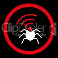 Radio spy bug flat red and white colors rounded glyph icon