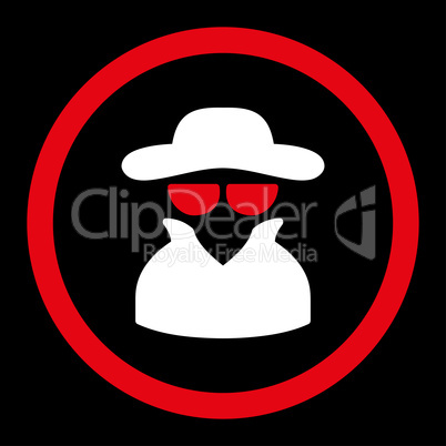 Spy flat red and white colors rounded glyph icon