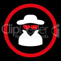 Spy flat red and white colors rounded glyph icon