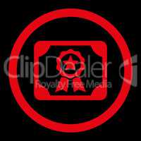 Certificate flat red color rounded glyph icon