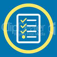 Checklist flat yellow and white colors rounded glyph icon