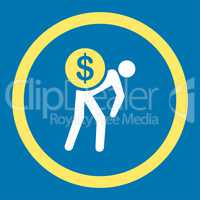 Money courier flat yellow and white colors rounded glyph icon