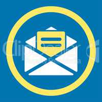 Open mail flat yellow and white colors rounded glyph icon