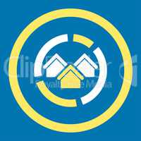 Realty diagram flat yellow and white colors rounded glyph icon
